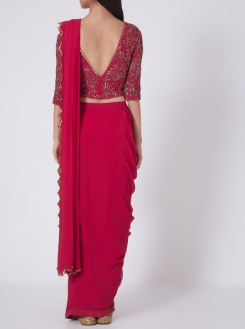 Red Pre Stitched Saree