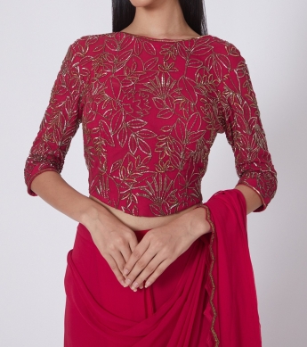 Red Pre Stitched Saree