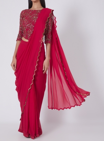 Red Pre Stitched Saree