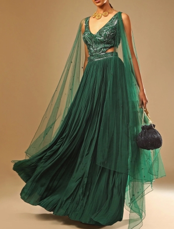 Buy Mehendi Green Poly Organdy Latest Party Wear Gown | Gowns-mncb.edu.vn