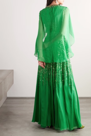 Green Long Gown With Cape