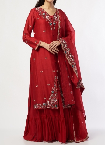 Red Sharara Suit