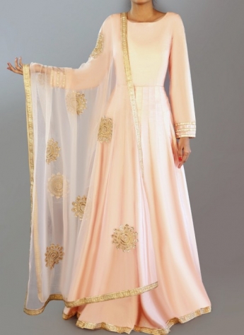 Light Peach Color Long Dress With Dupatta