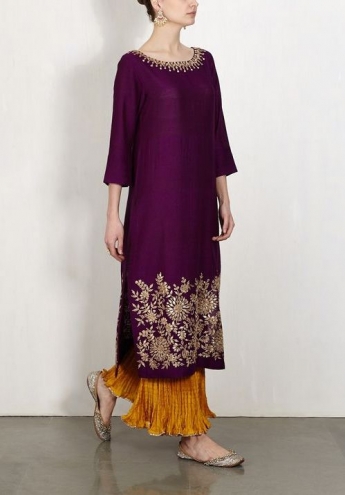YELLOW FLORAL CREPE C CUT SUIT WITH PLAZO main image 0