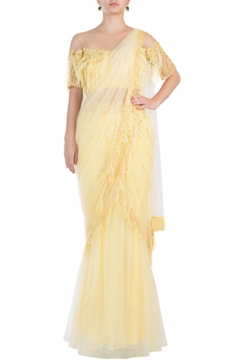 Yellow Color Ruffle Saree