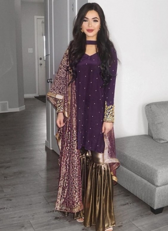 Purple And Golden Color Sharara Suit