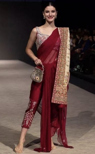 Maroon Color Dhoti Saree