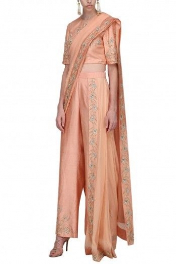 Peach Color Plazo Saree