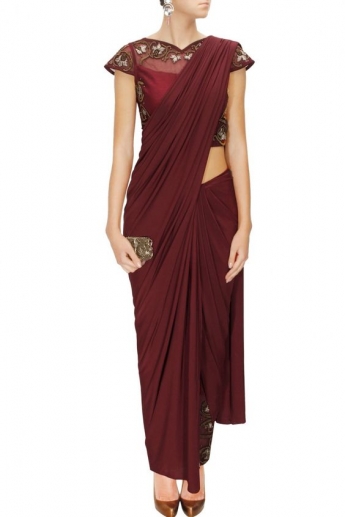 Maroon Color Dhoti Saree