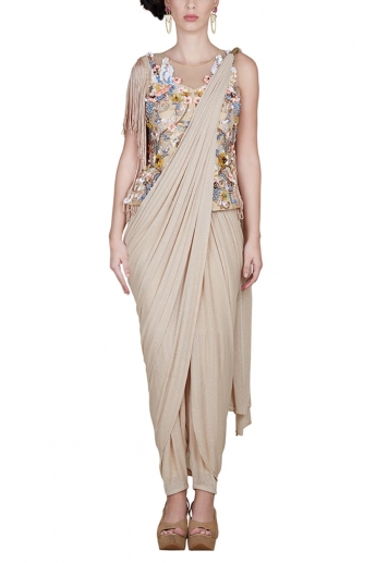 Beige Color Dhoti Saree