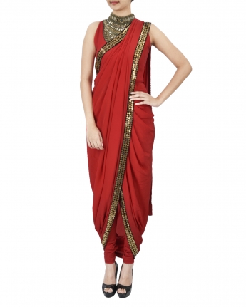 Red Color Dhoti Saree