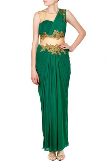 Green Color Saree Gown