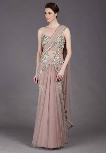 Light Pink Color Saree Gown