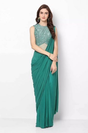 Teal Color Saree Gown