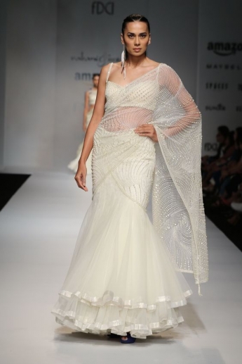 White,Beige Color Saree Gown