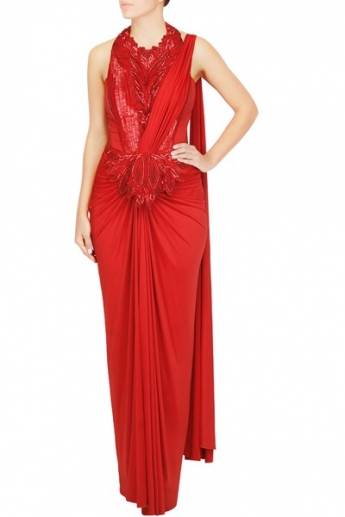 Red Color Saree Gown