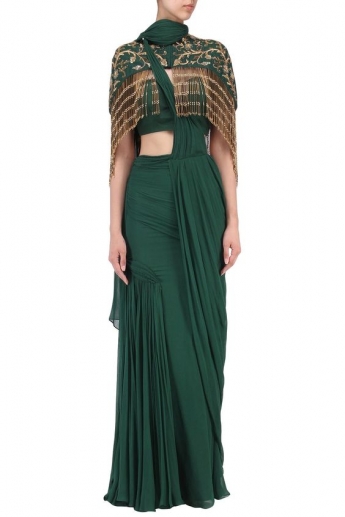 Green Color Saree Gown