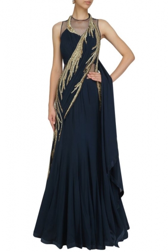 Dark Blue Color Saree Gown
