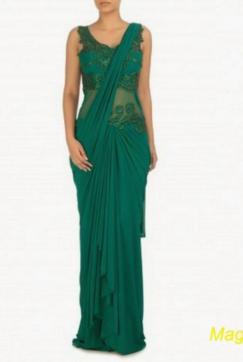 Green Color Saree Gown