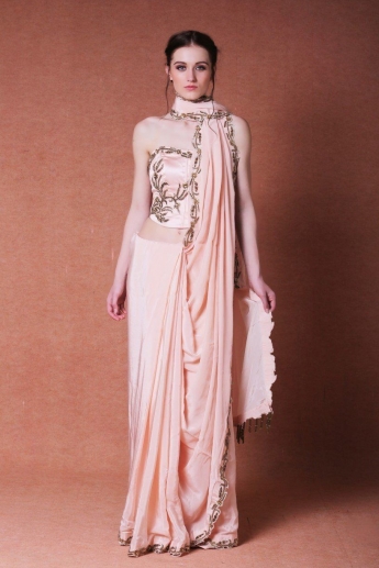 Light Peach Color Draped Saree